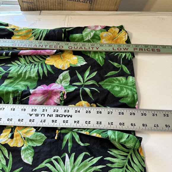 Lauren Ralph Lauren Womens Tunic Black Floral Linen Shirt Large Mandarin - Picture 6 of 8